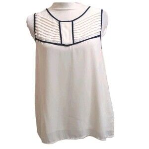 CHLOE Ivory Black Pleated Sleeveless Lined Dressy Career Blouse Top